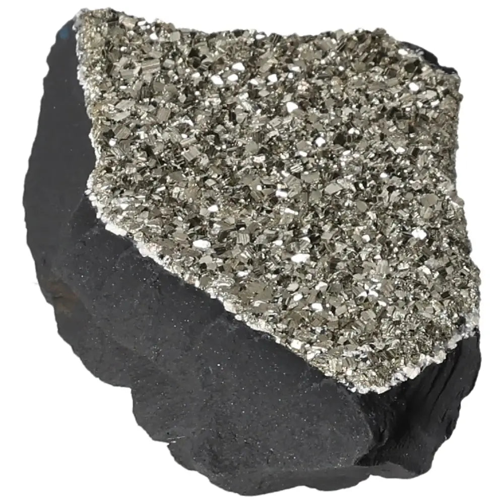 Premium Pyrite with Basalt crystal from Sylvia Crystals, symbolizing resilience and growth, enhancing mental self-sufficiency.