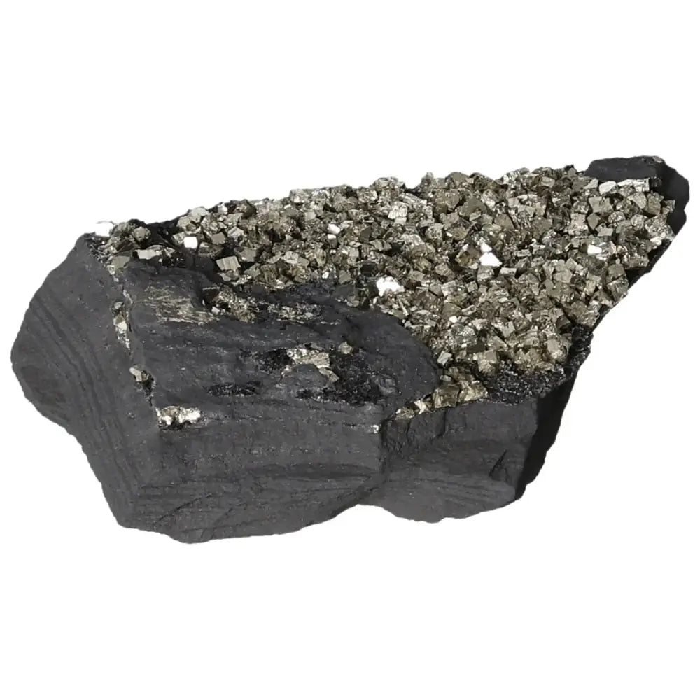 Pyrite with Basalt crystal, enhancing confidence and personal empowerment, premium product from Sylvia Crystals for spiritual growth.