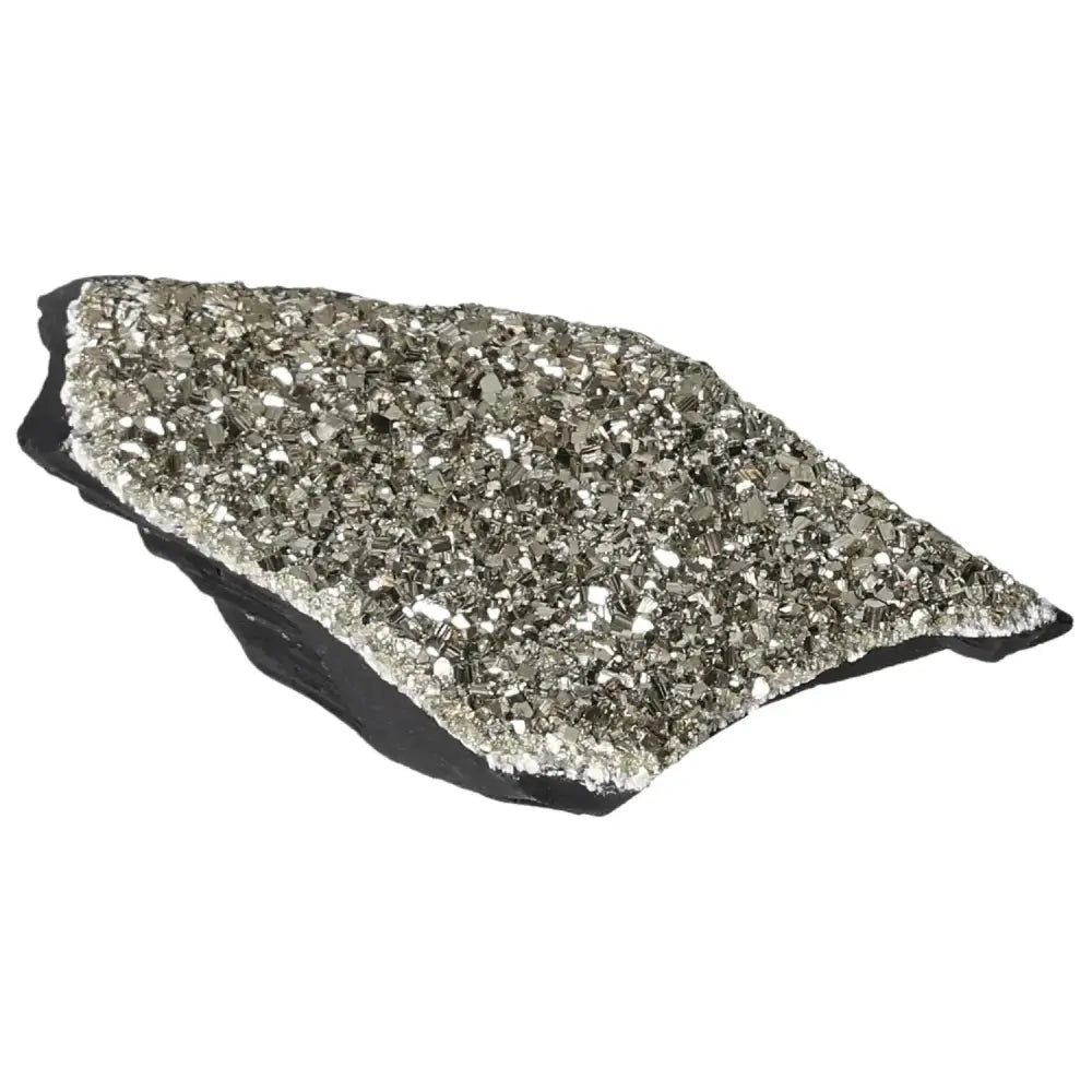 Exquisite Pyrite with Basalt crystal from Sylvia Crystals, showcasing its shimmering surface and solid foundation.
