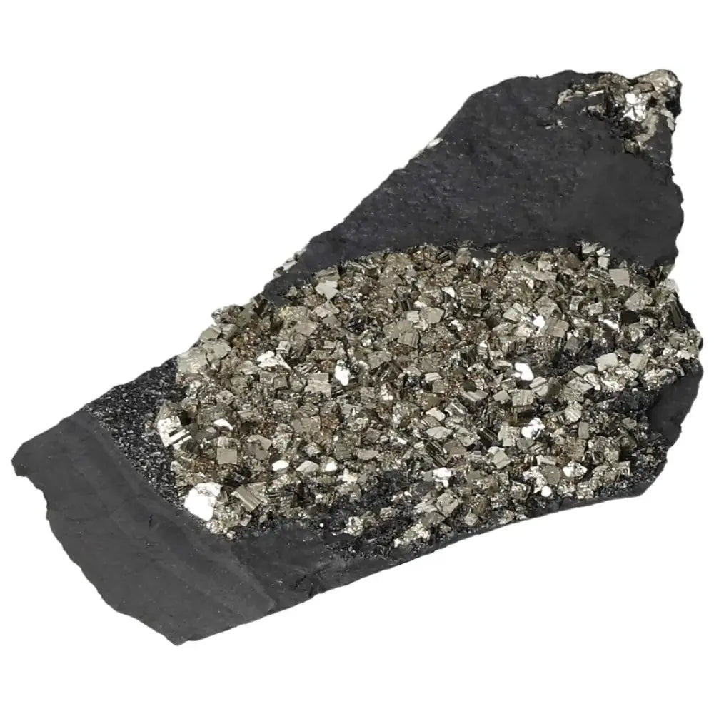 Pyrite with Basalt crystal, a unique duo combining confidence-boosting Pyrite and creativity-enhancing Basalt from Sylvia Crystals.