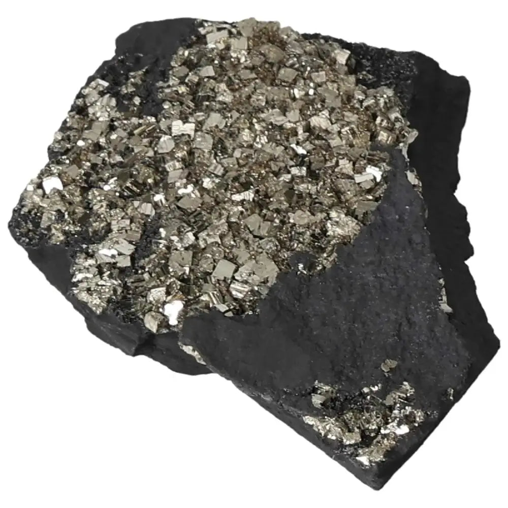 Pyrite with Basalt crystal, enhancing confidence and creativity from Sylvia Crystals. Handpicked for premium quality and energy boosting.