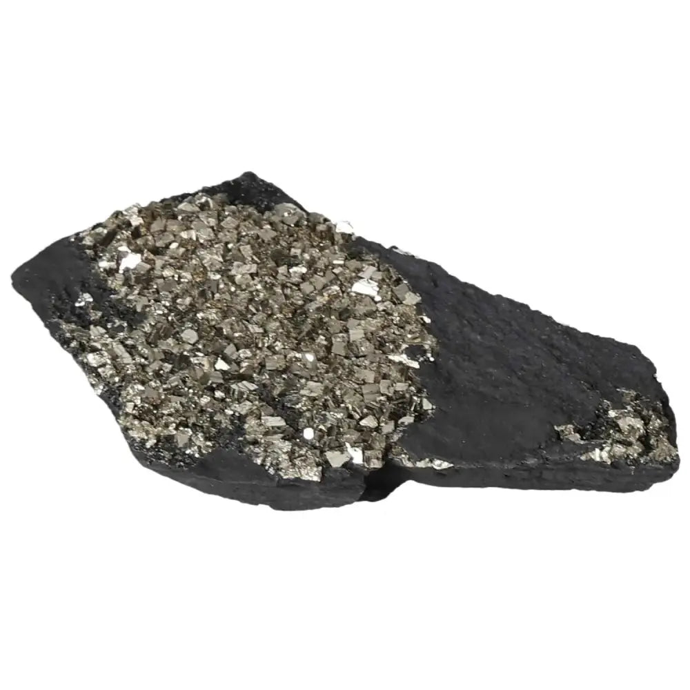 Pyrite with Basalt crystal, showcasing a unique synergy of boosting confidence and grounding creativity from Sylvia Crystals.