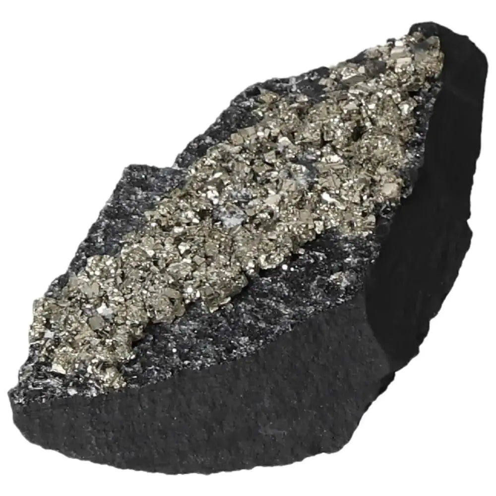 Polished Pyrite with Basalt from Sylvia Crystals, ideal for decor and spiritual growth.