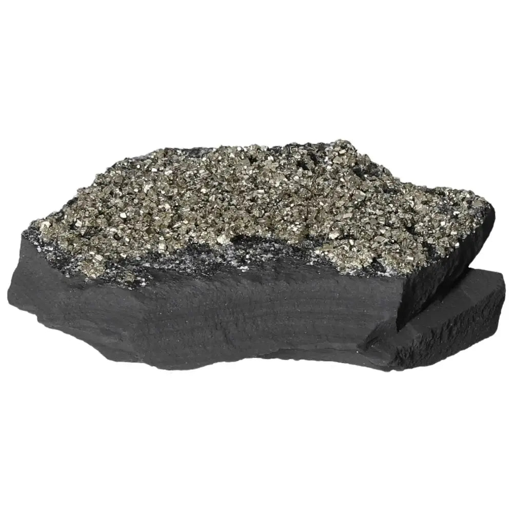 Premium Pyrite With Basalt stone by Sylvia Crystals, showcasing golden pyrite atop a dark basalt foundation, ideal for empowerment.