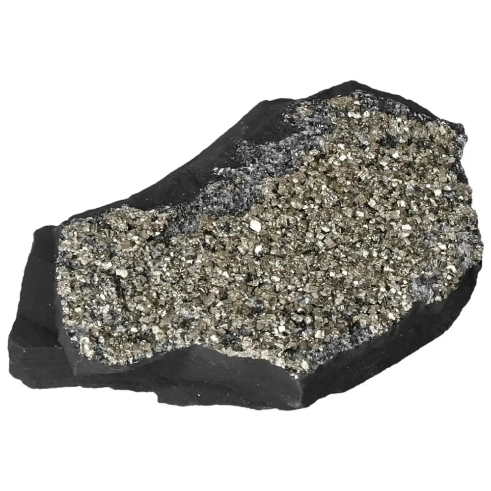Pyrite with Basalt stone by Sylvia Crystals, enhancing personal growth and empowerment. Ideal for overcoming fears and inspiring responsibility.