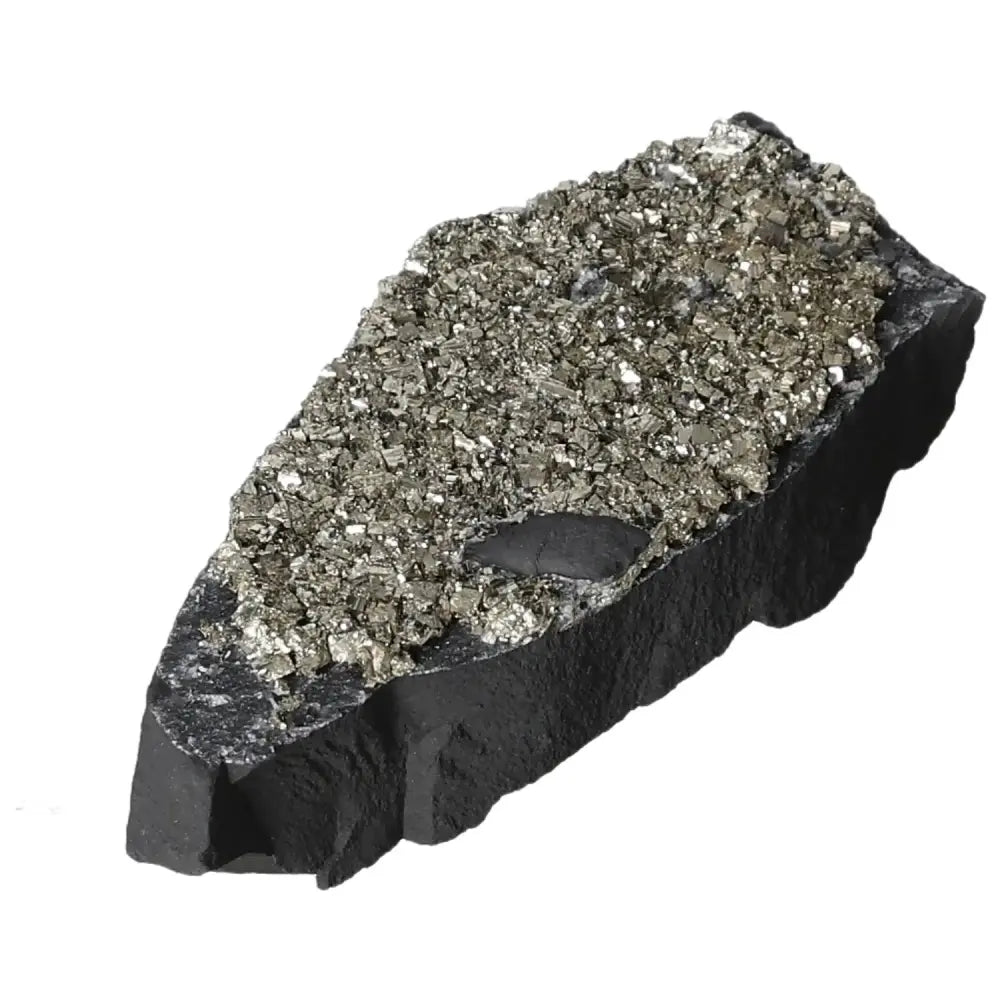 Gleaming Pyrite on rugged Basalt, showcasing Sylvia Crystals' premium fusion of gold-like allure and robust texture for crystal enthusiasts.