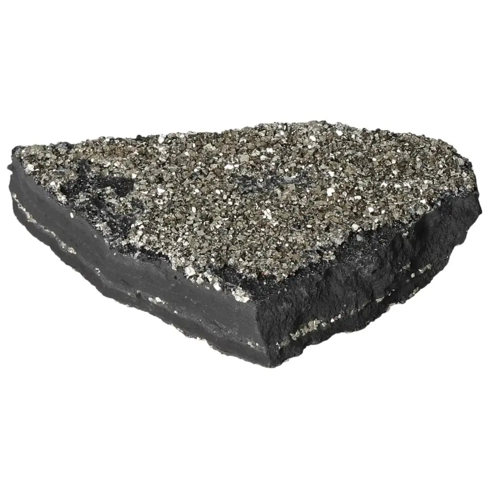 Pyrite with Basalt crystal slice from Sylvia Crystals, a symbol of empowerment and creativity, ideal for personal growth and decor.
