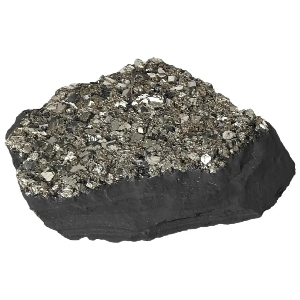Pyrite with Basalt crystal by Sylvia Crystals, known for enhancing mental strength and material success energies.
