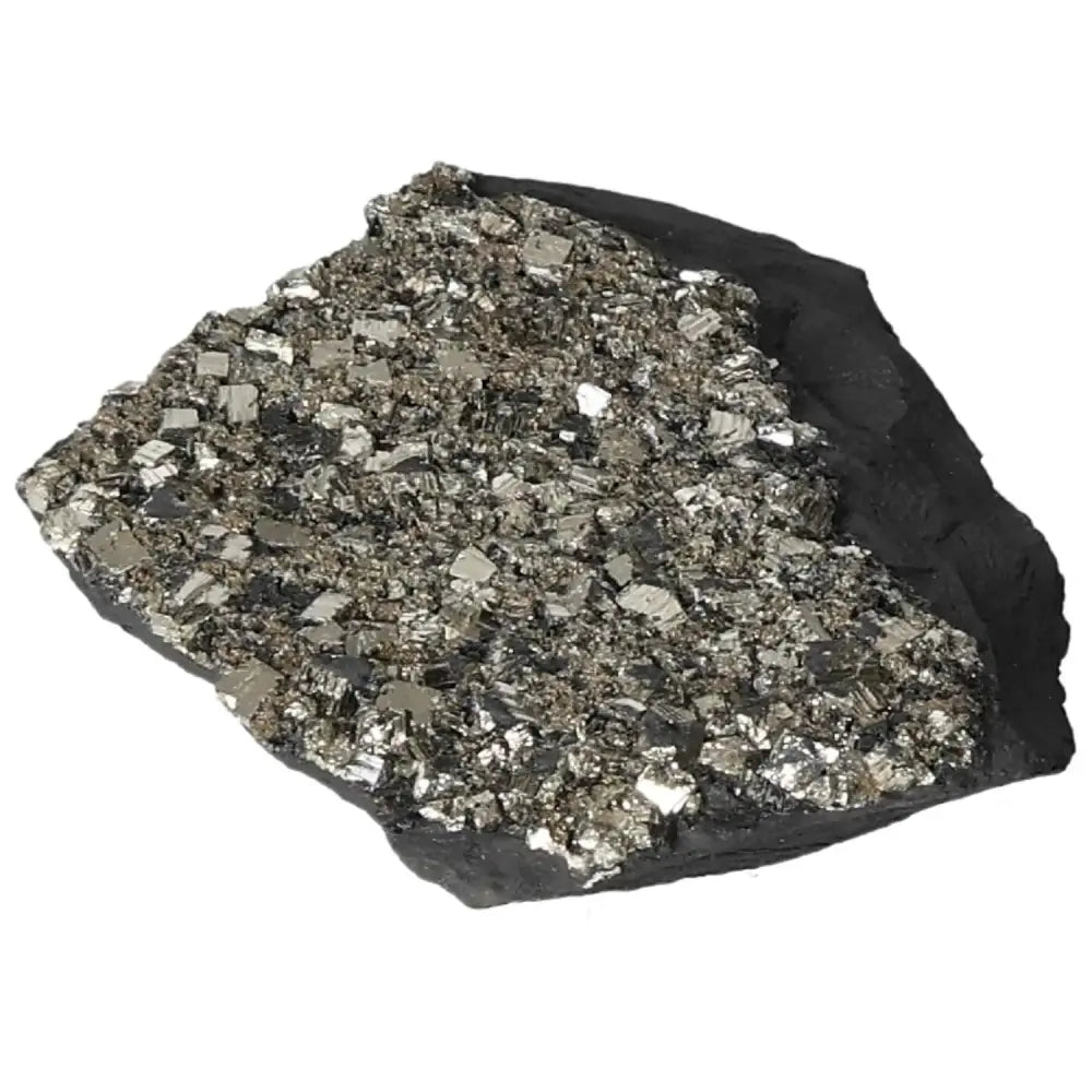 Pyrite with Basalt crystal by Sylvia Crystals, showcasing metallic luster and unique energy synergy for strength and success.