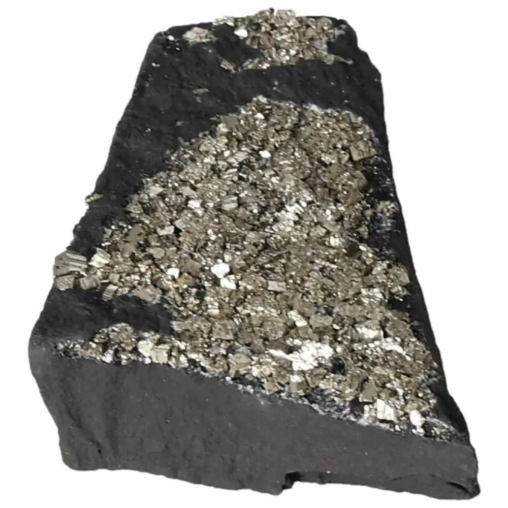 Pyrite with Basalt crystal by Sylvia Crystals, featuring metallic luster; inspires confidence and creativity.
