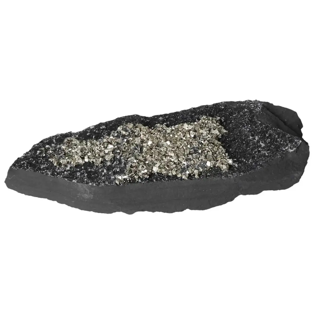 Elegant Pyrite with Basalt crystal from Sylvia Crystals, showcasing natural beauty and luxury for transformation and empowerment.