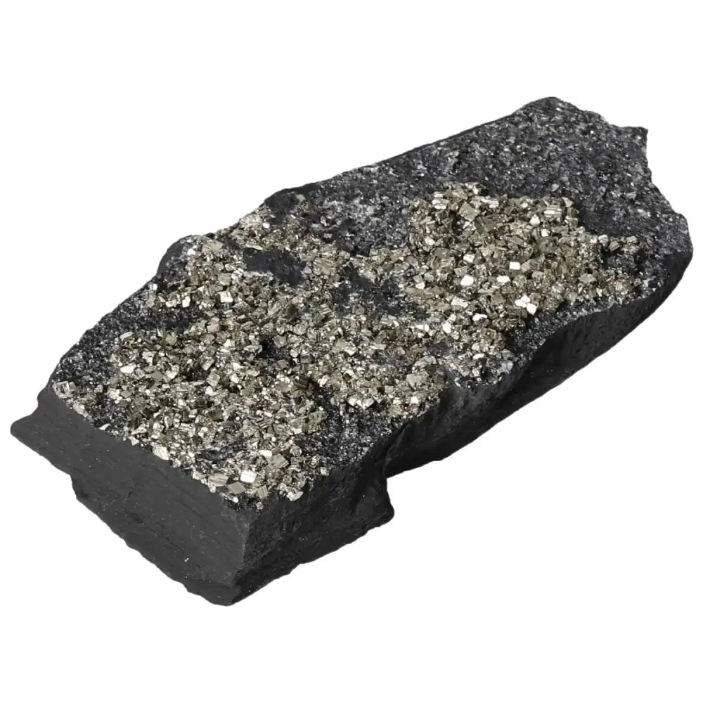 Pyrite with Basalt from Sylvia Crystals, a handpicked stone enhancing courage and initiative, empowering personal and material independence.