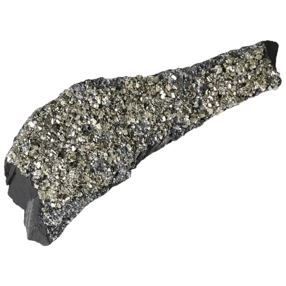 Elegant Pyrite with Basalt crystal from Sylvia Crystals, showcasing radiant pyrite energy and grounding basalt essence.