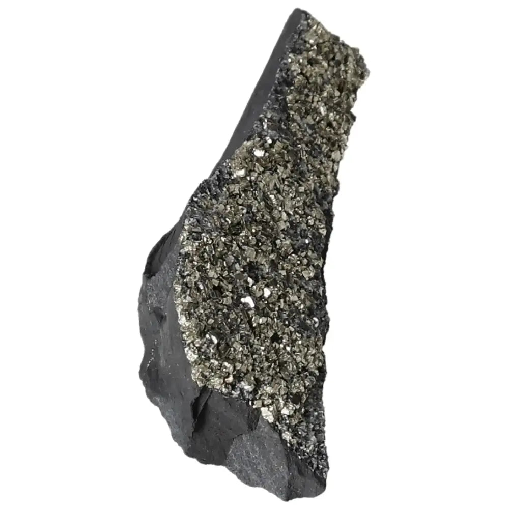 Premium Pyrite With Basalt crystal from Sylvia Crystals, showcasing elegant pyrite sparkle atop grounding basalt base.
