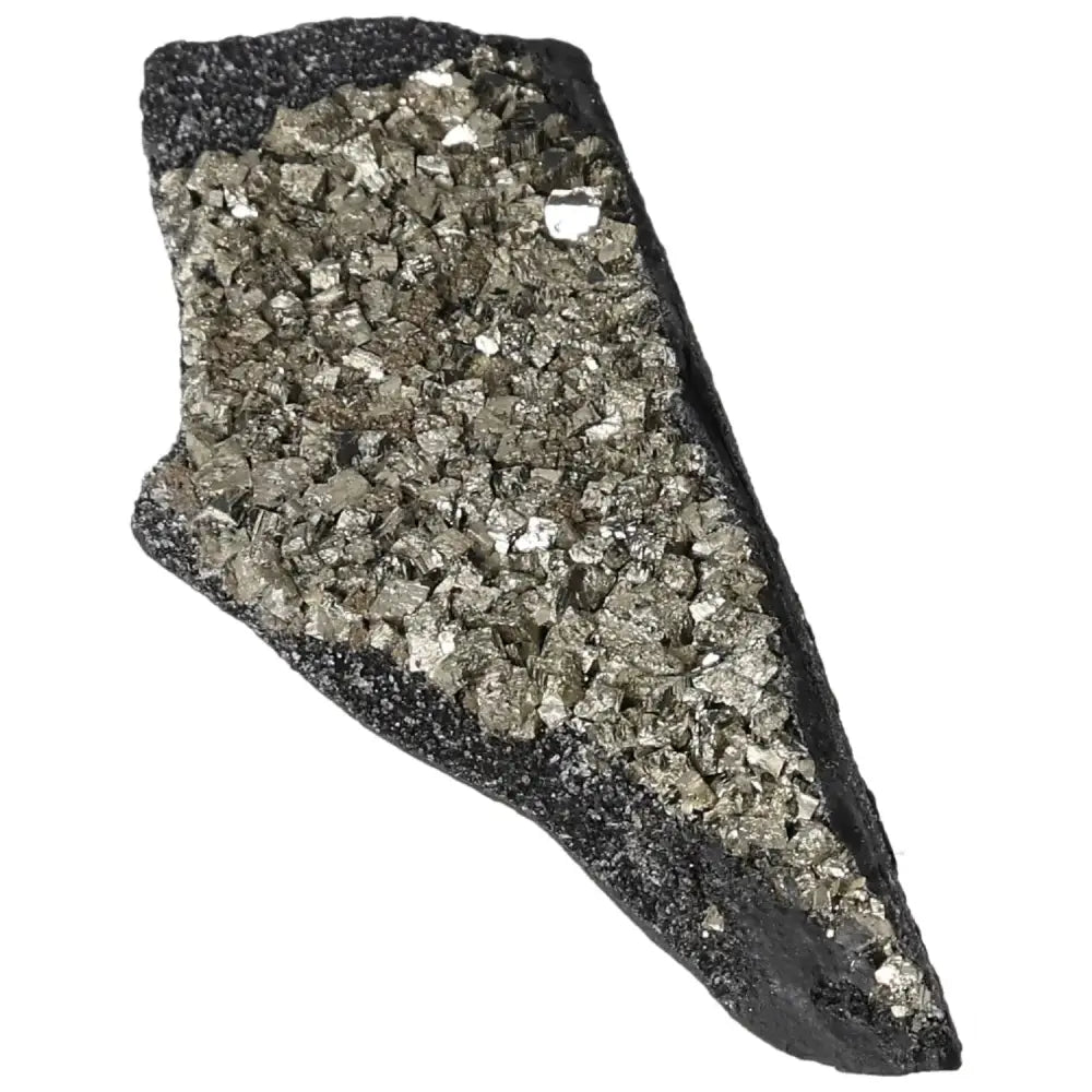 Natural Pyrite with Basalt from Sylvia Crystals, featuring a stunning blend of shimmering pyrite and grounding basalt.