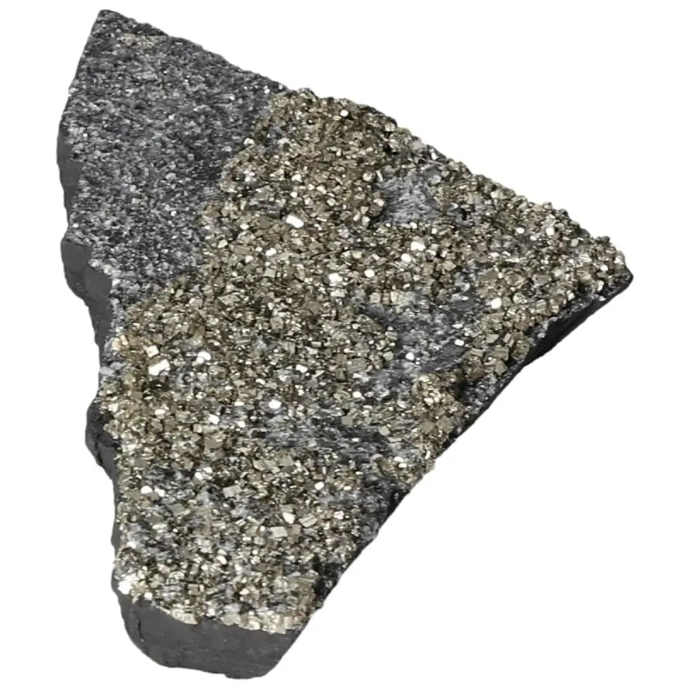 Shimmering Pyrite with Basalt crystal, promoting confidence and personal growth, from Sylvia Crystals' premium collection.