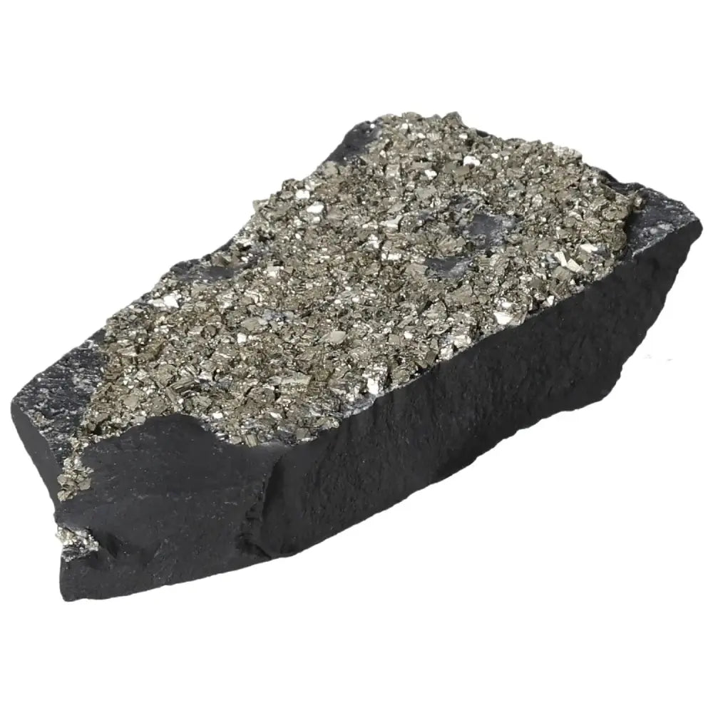 Pyrite With Basalt mineral rock from Sylvia Crystals, combining creativity and grounding properties for empowerment and inspiration.