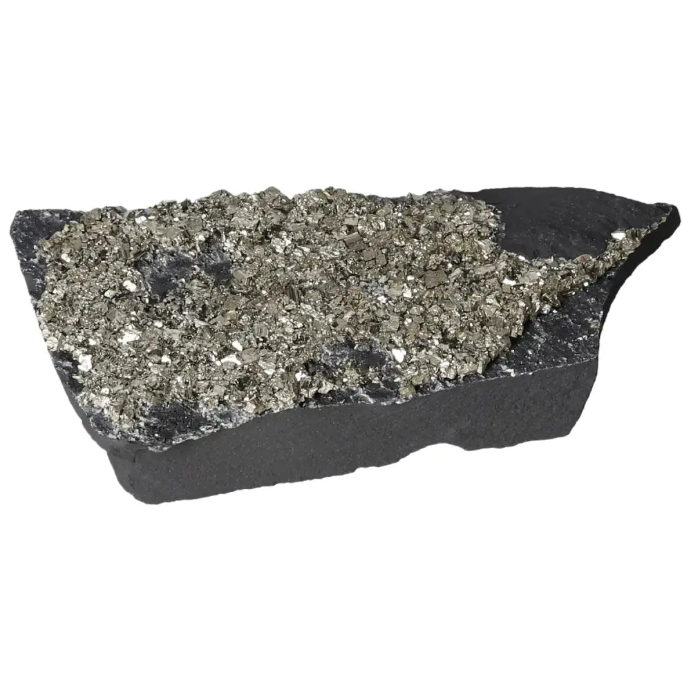 Pyrite on basalt mineral specimen from Sylvia Crystals, ideal for creativity and grounding. Handpicked for quality and inspiration.