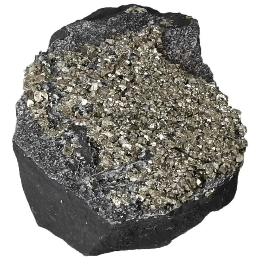 Shimmering Pyrite With Basalt Crystal by Sylvia Crystals, combining golden pyrite sparkle with grounding basalt for growth and balance.