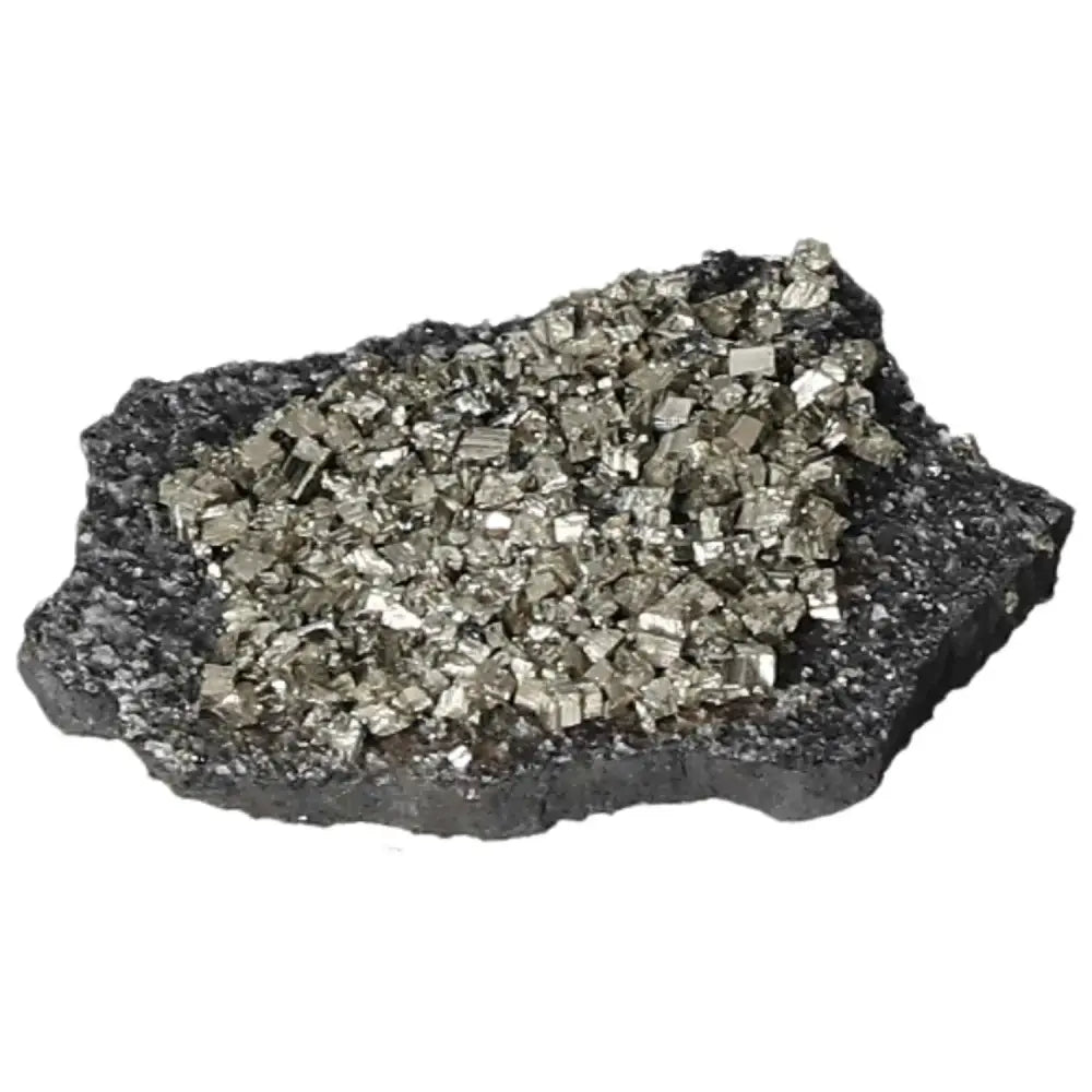 Pyrite with Basalt gemstone highlighting creativity and independence, from Sylvia Crystals. Perfect for overcoming the fear of failure.