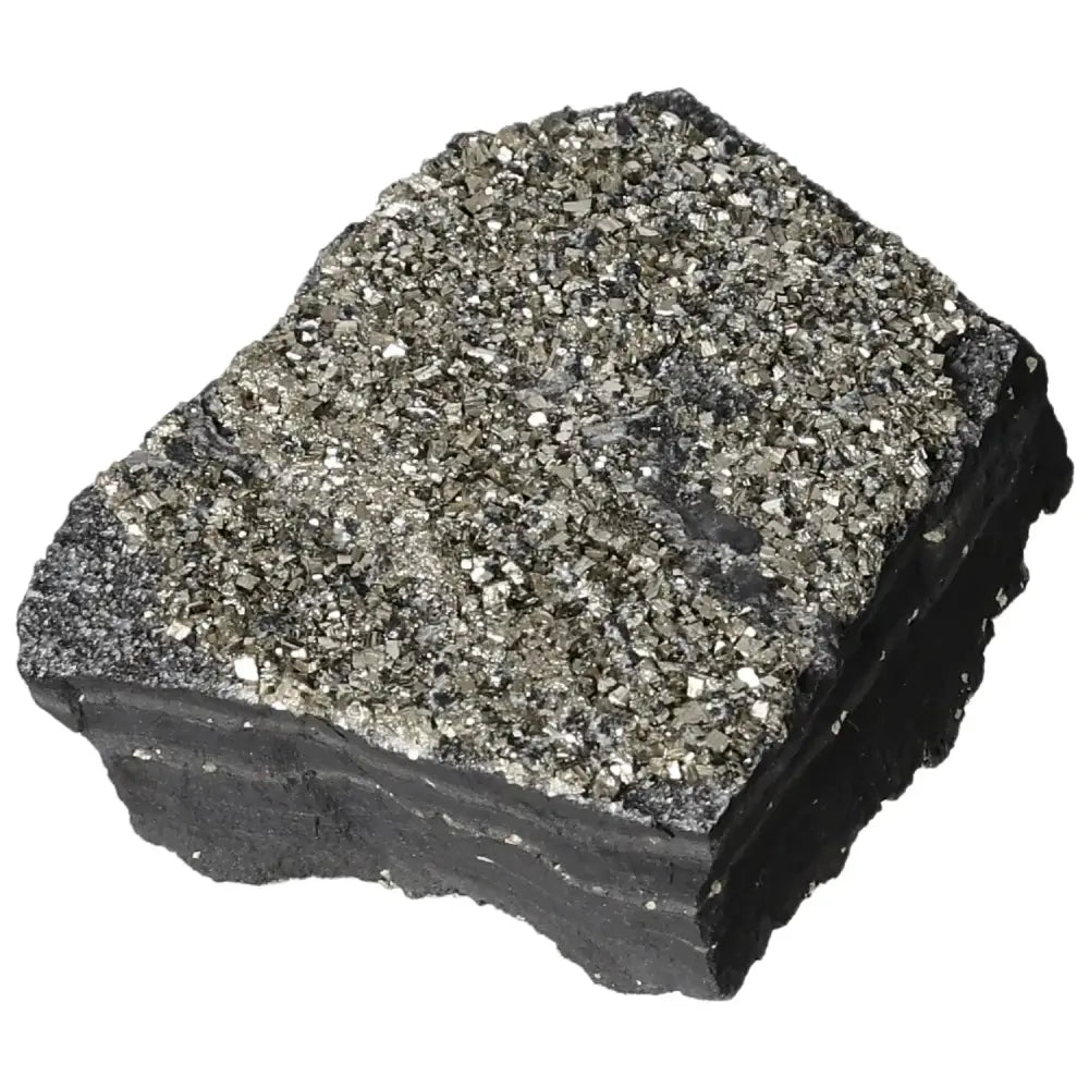 Pyrite with Basalt crystal, showcasing glittering pyrite atop dark basalt, symbolizing prosperity and grounding energy.