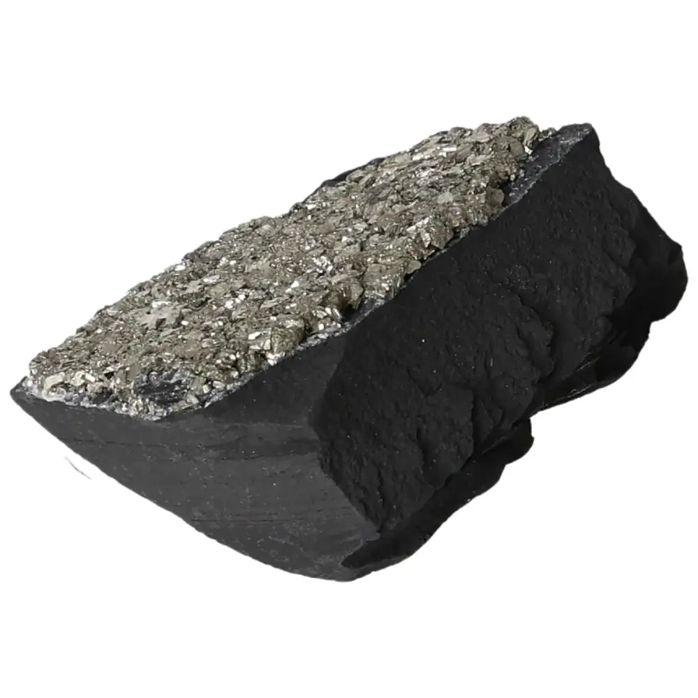 Pyrite with Basalt mineral blend, showcasing dazzling "Fool's Gold" and dark basalt for transformation and empowerment from Sylvia Crystals.