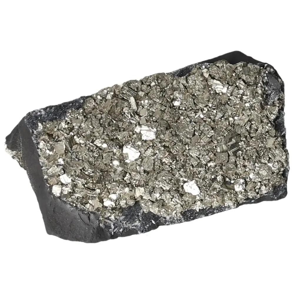 Pyrite with Basalt crystal, known as Fool's Gold, showcasing a unique mineral synergy from Sylvia Crystals for transformation and empowerment.