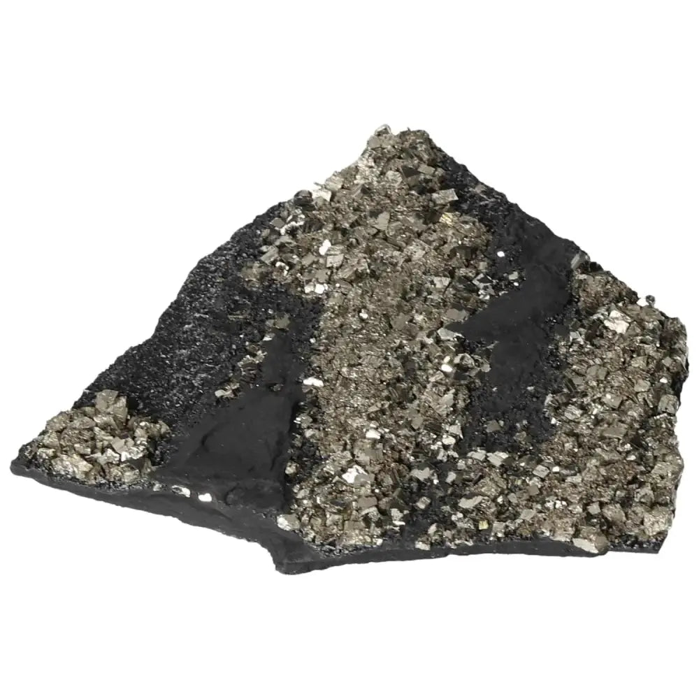 Premium Pyrite With Basalt crystal by Sylvia Crystals, showcasing sparkling gold and black hues for spiritual growth and positive energy.