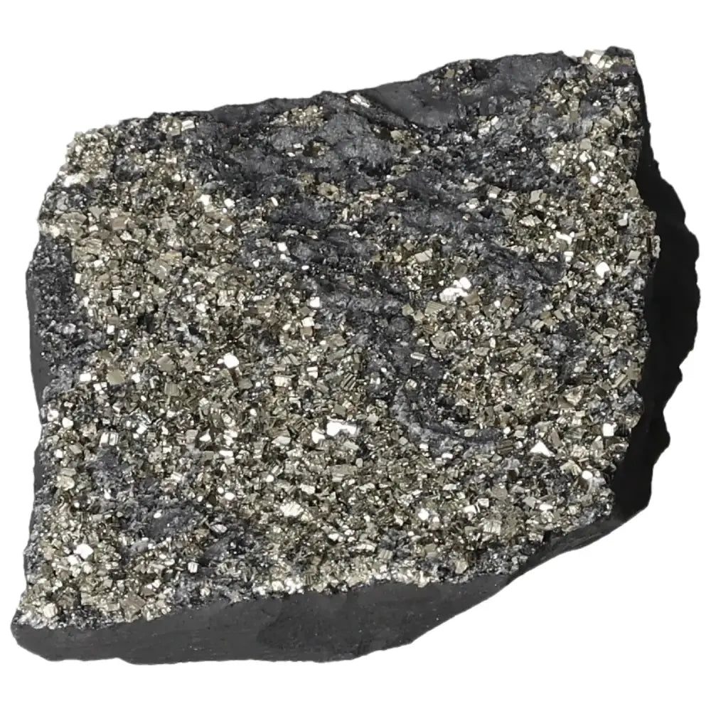 Pyrite with basalt crystal from Sylvia Crystals, showcasing shimmering pyrite atop dark basalt, symbolizing growth and energy fusion.
