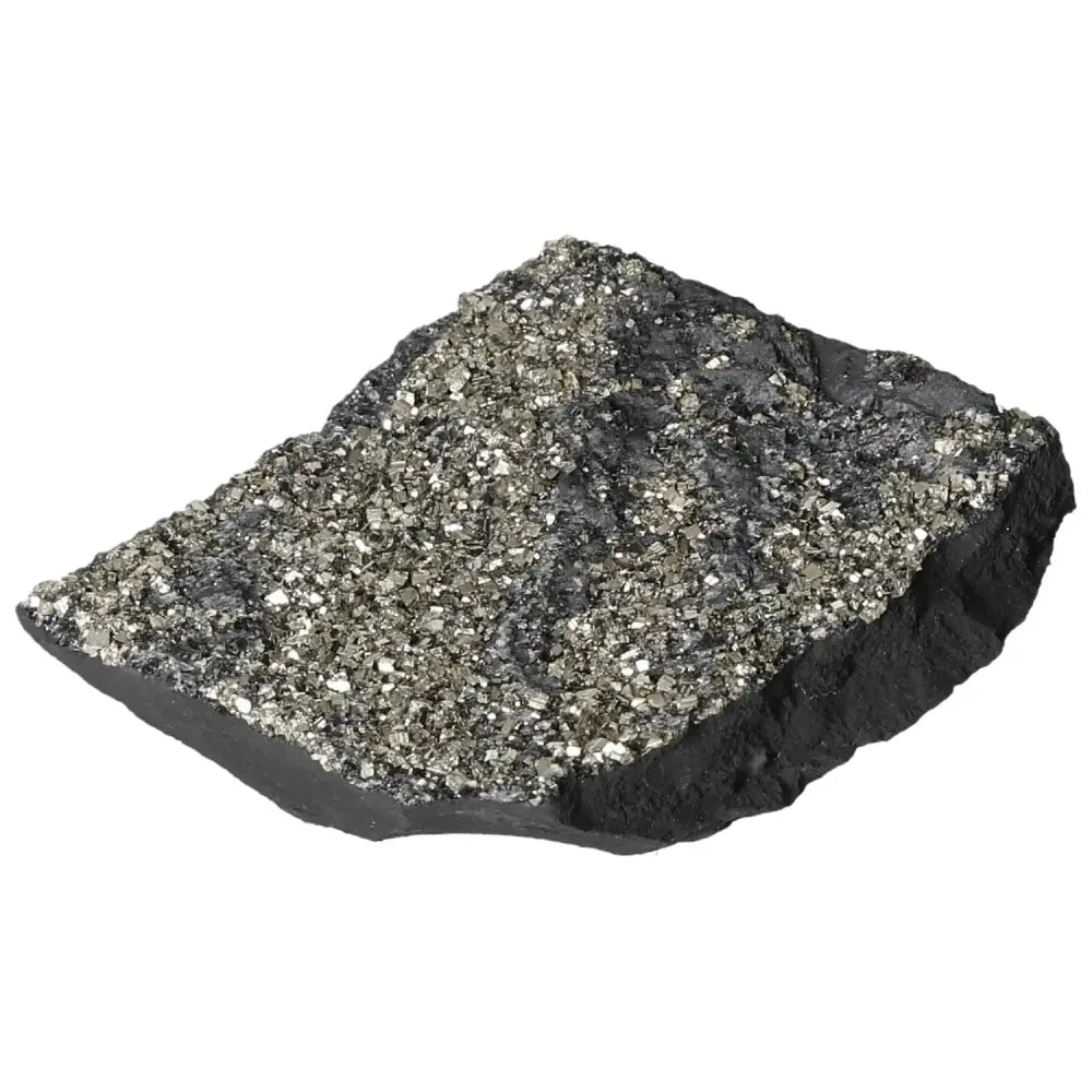 Premium Pyrite With Basalt crystal from Sylvia Crystals, showcasing a unique fusion of grounding and dynamic energies for transformation.