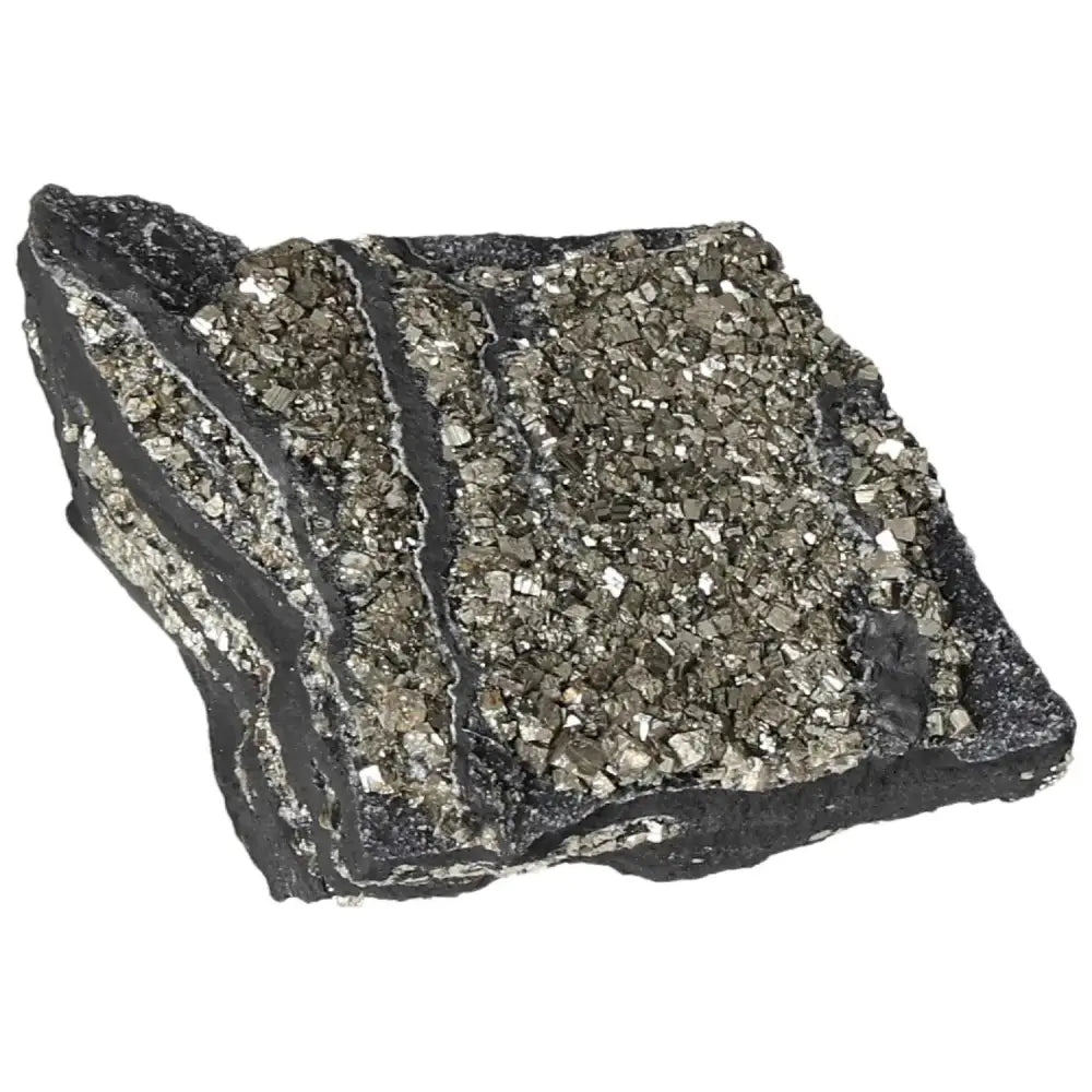 Pyrite with Basalt by Sylvia Crystals, showcasing premium handpicked minerals blending elegance and luxury in a natural formation.