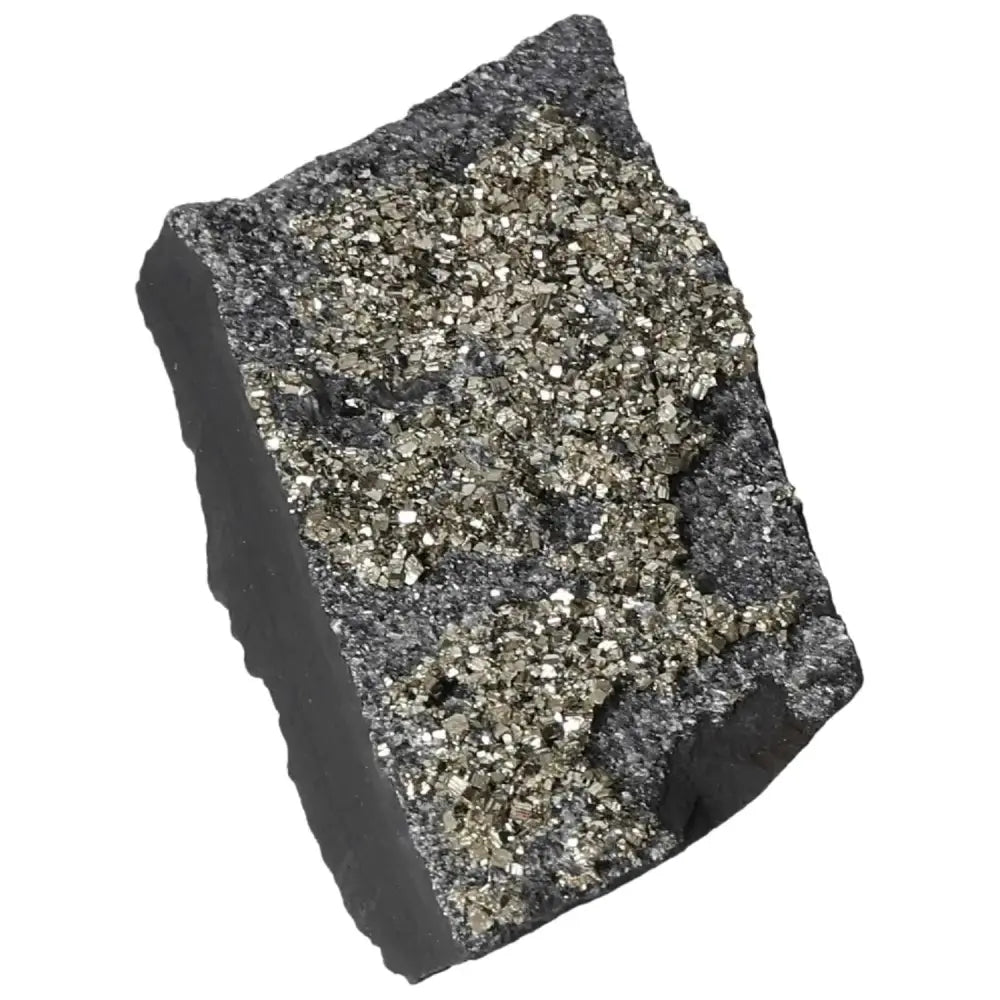 Pyrite with Basalt crystal from Sylvia Crystals, enhancing independence and creativity, ideal for personal growth and transformation.
