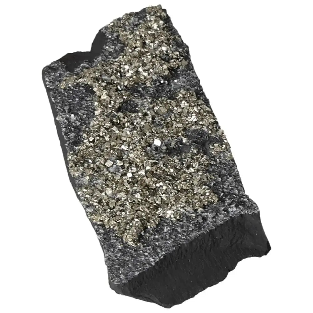 Pyrite with Basalt crystal from Sylvia Crystals, showcasing sparkling metallic hues on a dark base, ideal for personal growth and creativity.