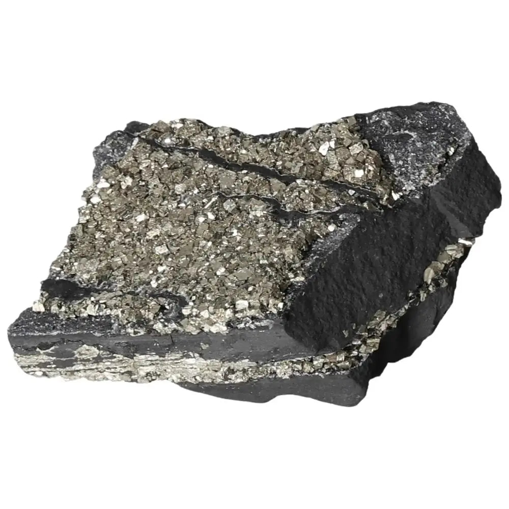 Pyrite with basalt crystal, elegant and luxurious natural mineral from Sylvia Crystals, showcasing quality craftsmanship and grounding energy.