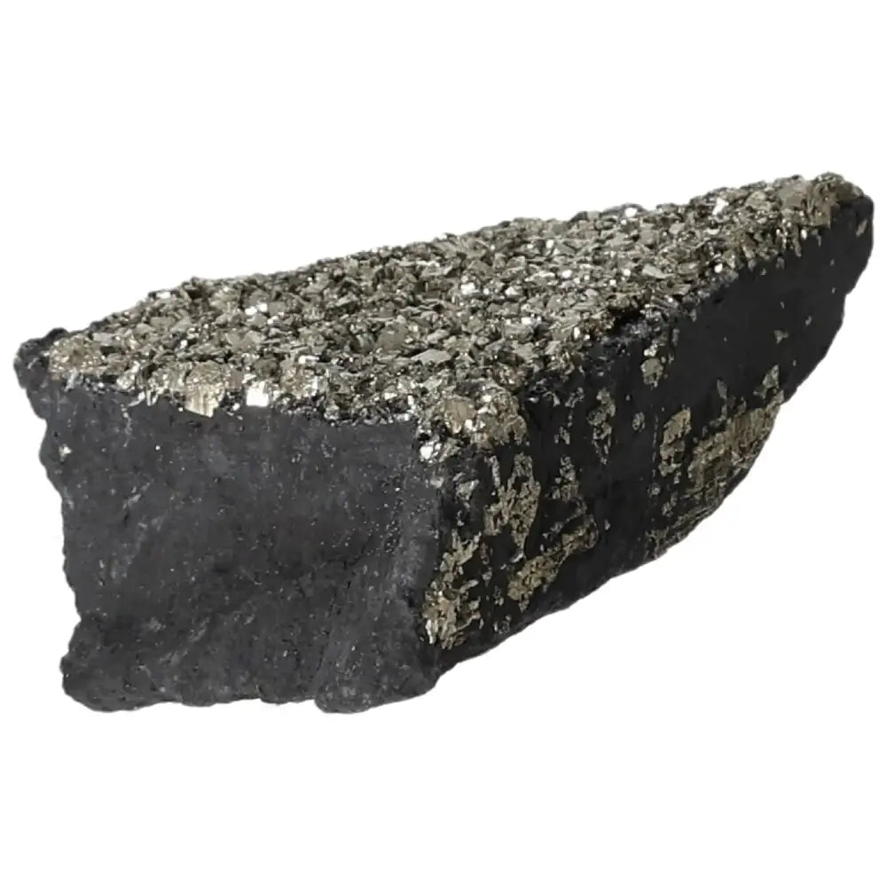 Pyrite with Basalt by Sylvia Crystals, showcasing luxury and spiritual design with dynamic energy and grounding power.