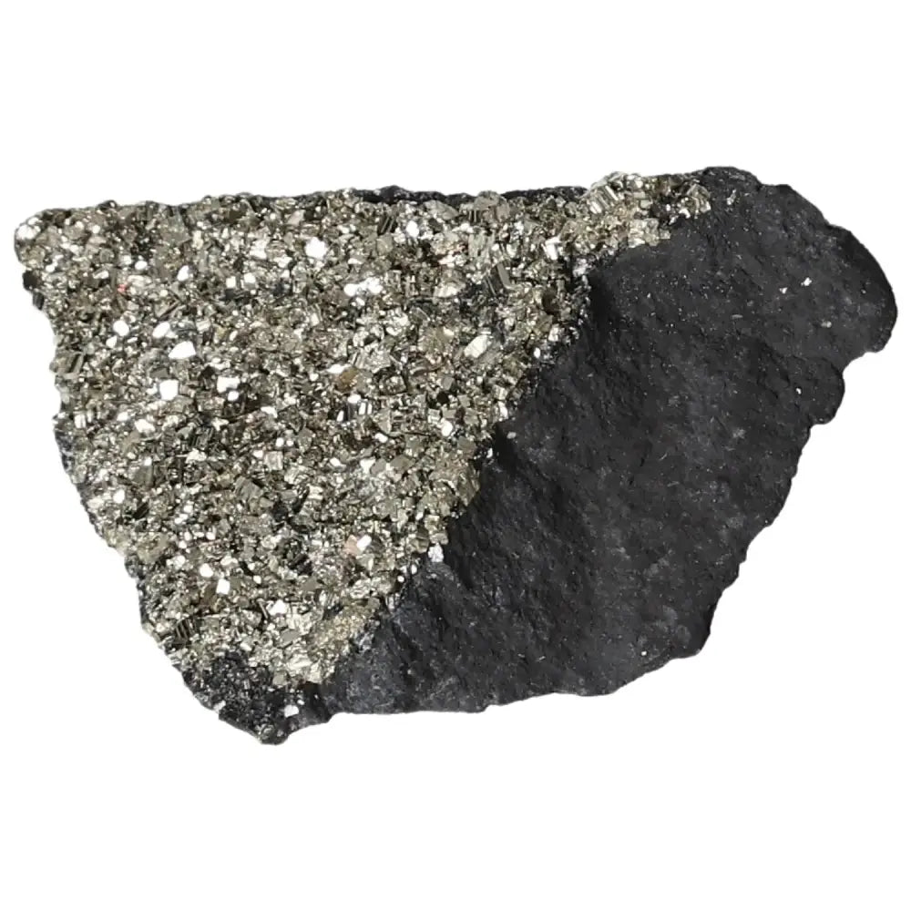Sylvia Crystals Pyrite with Basalt, premium crystal for luxury and spirituality, showcases dynamic energy and grounding power.