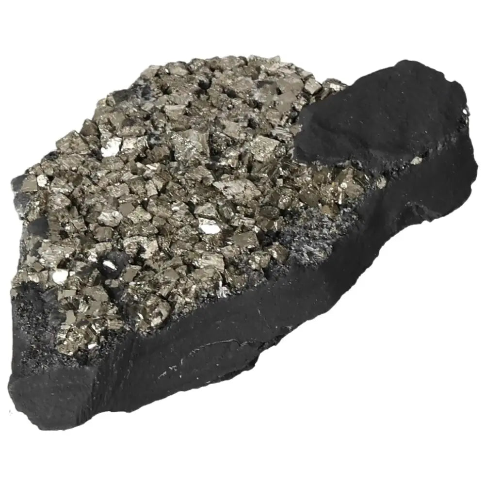 Pyrite with Basalt crystal from Sylvia Crystals, featuring sparkling pyrite atop rich black basalt, ideal for energy and empowerment.