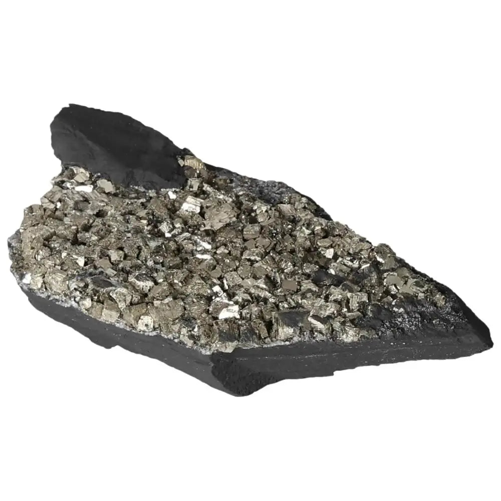 Pyrite with basalt crystal slab from Sylvia Crystals, showcasing a textured blend of metallic pyrite and dark basalt for empowerment.
