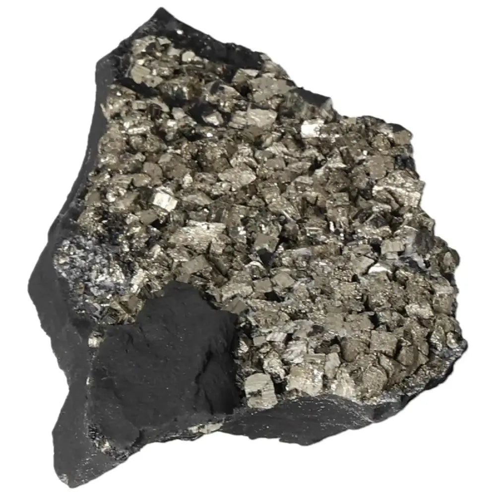 Pyrite with Basalt crystal from Sylvia Crystals, showcasing a blend of metallic pyrite and black basalt for energy and empowerment.