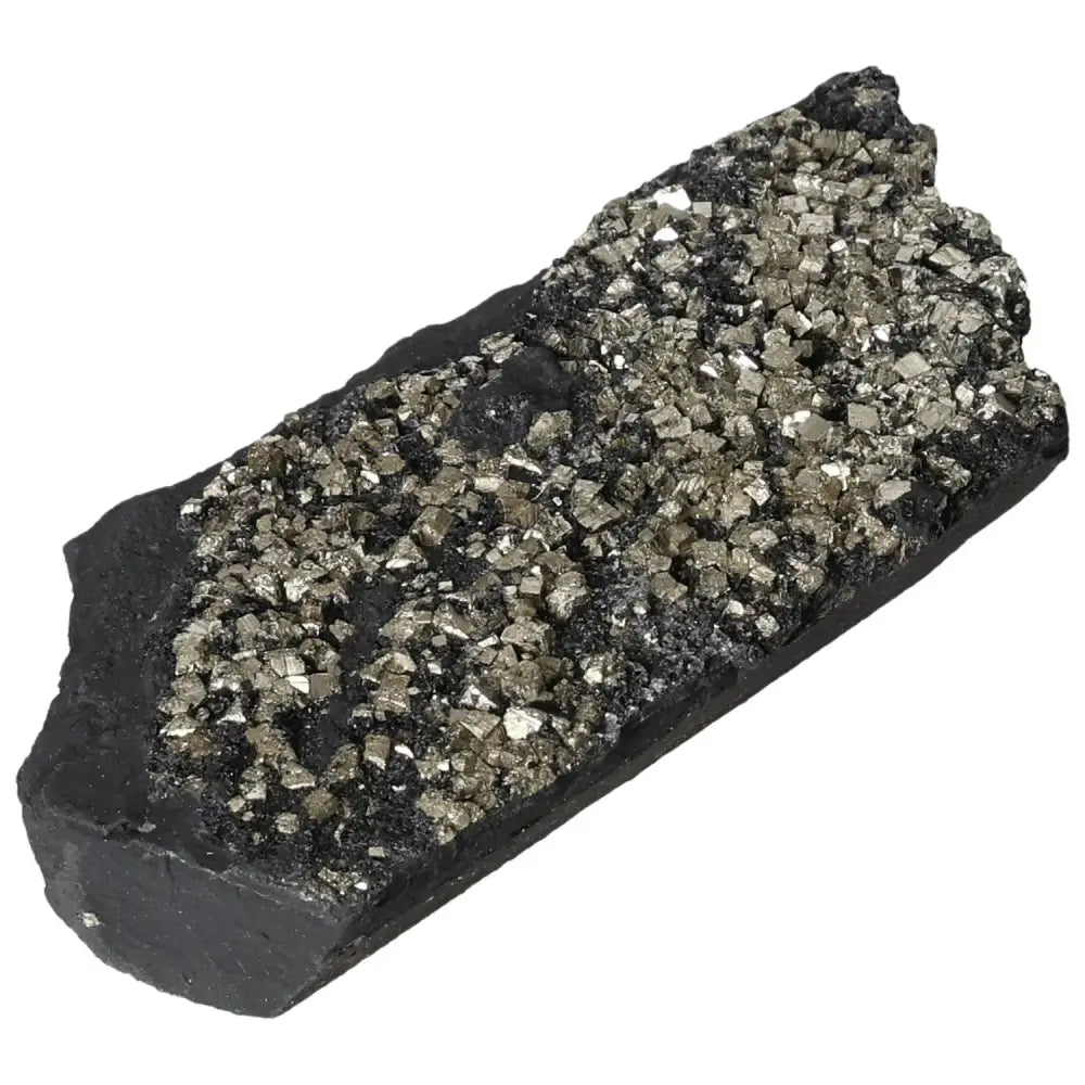 Alt Tag: Pyrite with Basalt crystal cluster, a Sylvia Crystals product, known for enhancing courage, independence, and creativity.