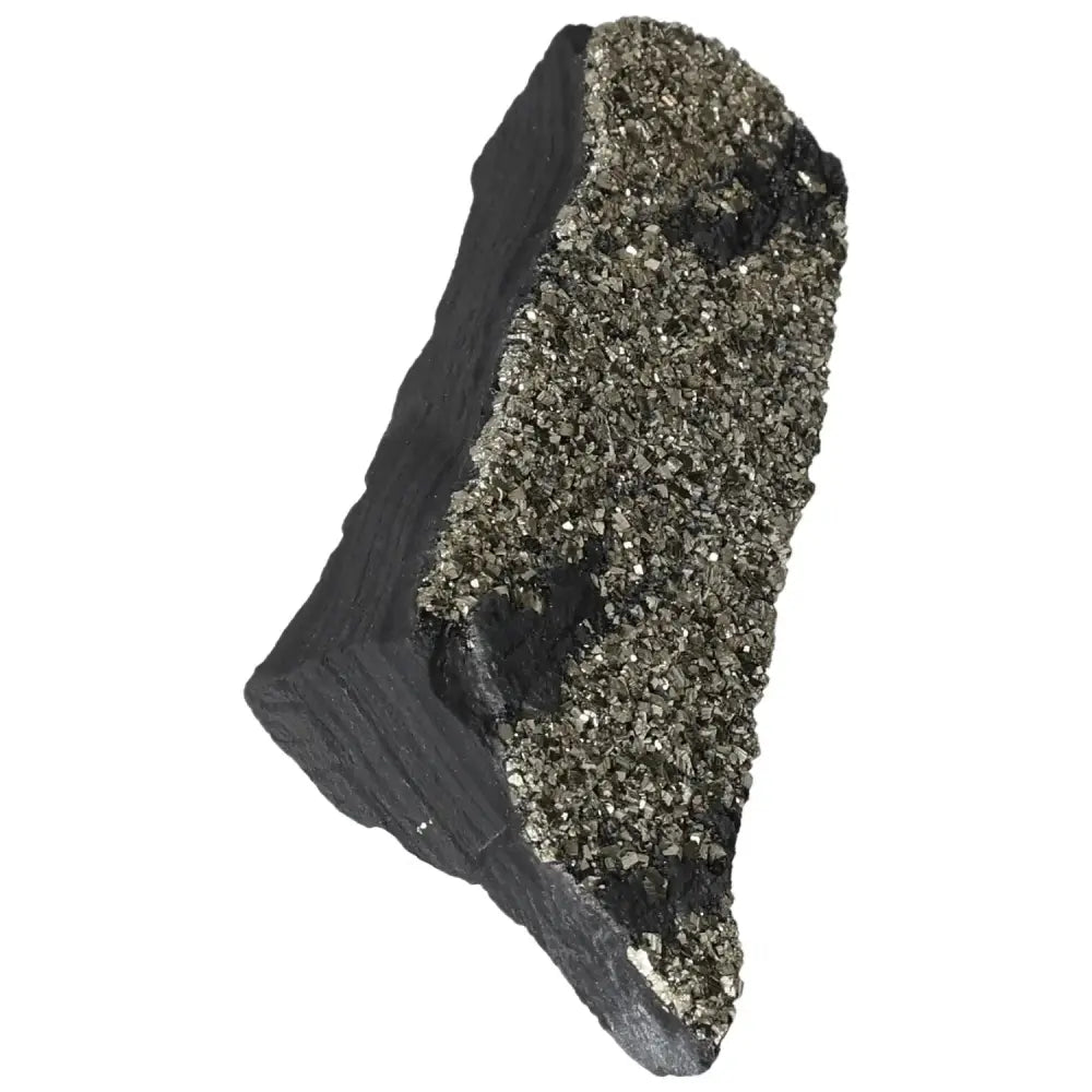 Pyrite with Basalt crystal from Sylvia Crystals, showcasing a blend of metallic luster and dark stone for personal empowerment and confidence.