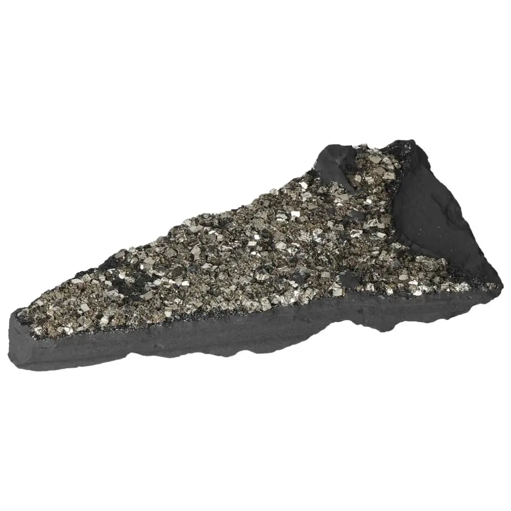 Sylvia Crystals' Pyrite with Basalt stone, showcasing metallic pyrite atop grounding basalt, perfect for decorative and spiritual purposes.