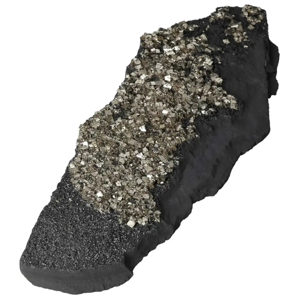 Pyrite with Basalt gemstone, offering luxury and spiritual enhancement, from Sylvia Crystals.