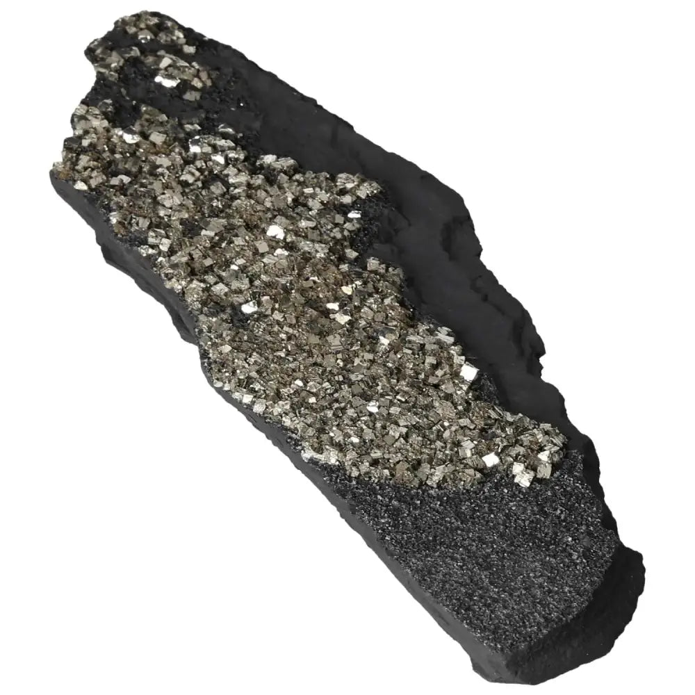 Pyrite with Basalt crystal from Sylvia Crystals, luxury and spiritual enhancement, high-quality stone for attracting abundance.