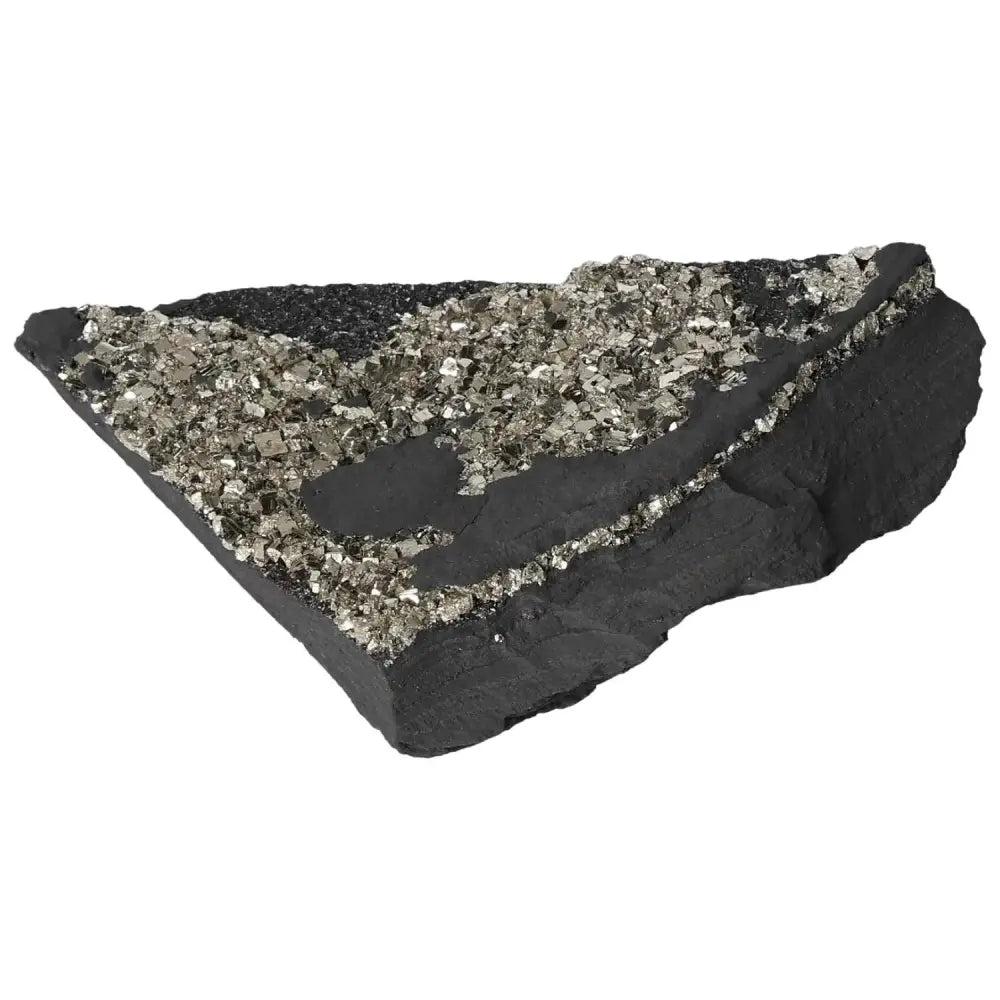 Pyrite with Basalt gemstone from Sylvia Crystals, enhancing personal growth and innovation, ideal for mental and material independence.