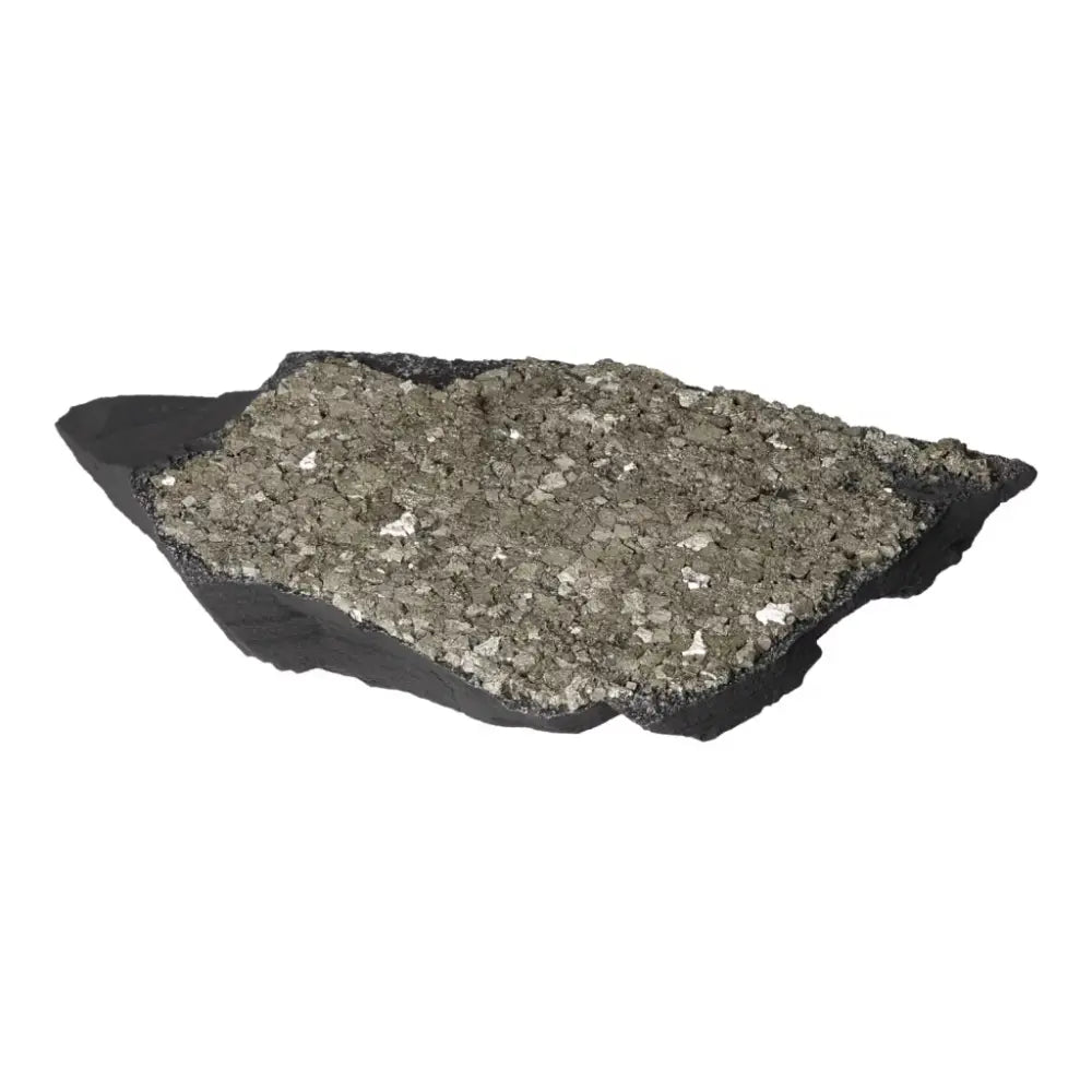 Pyrite with Basalt crystal from Sylvia Crystals, showcasing grounding and empowering energies in a unique mineral combination.