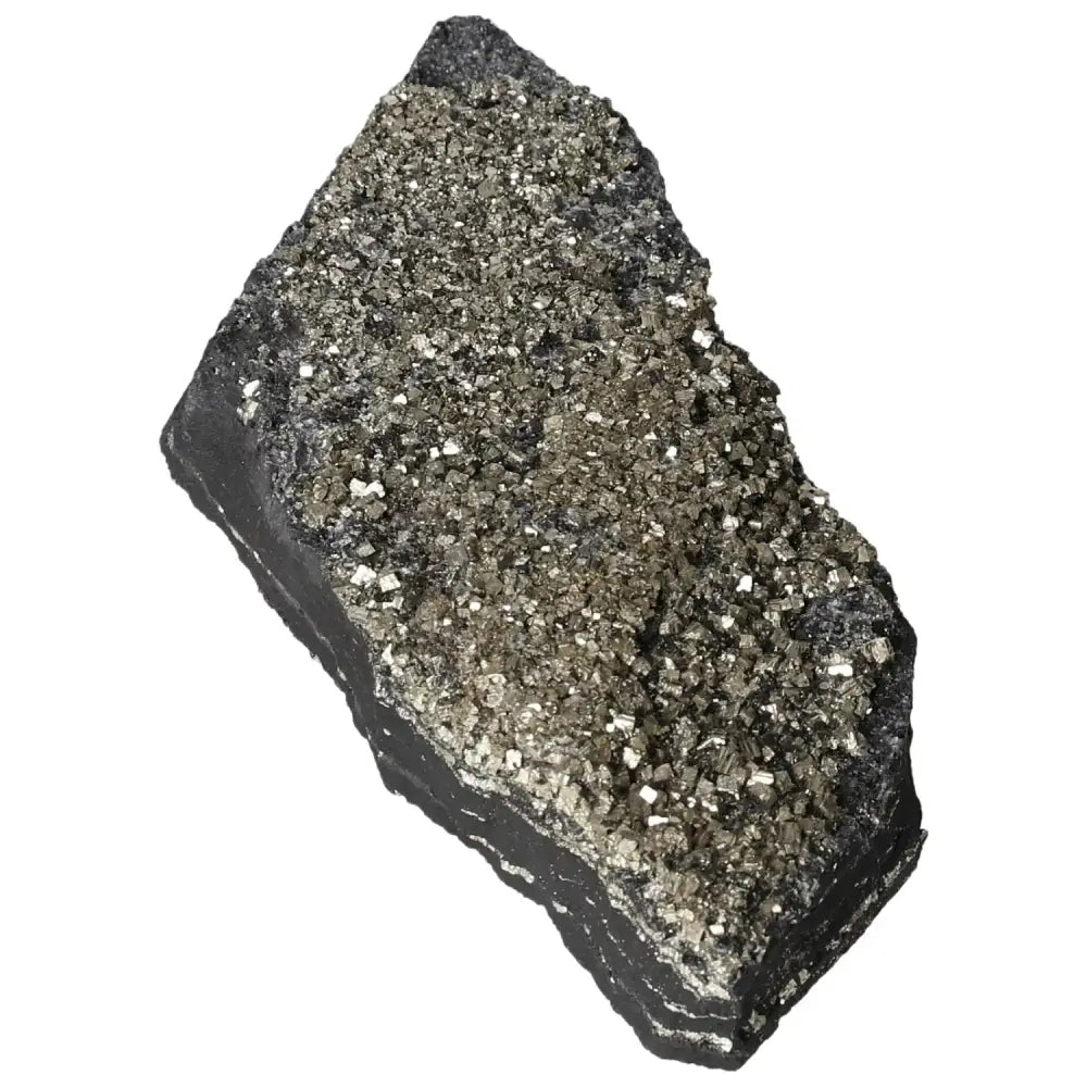 Pyrite With Basalt crystal from Sylvia Crystals, showcasing a blend of invigorating and grounding properties for personal growth.