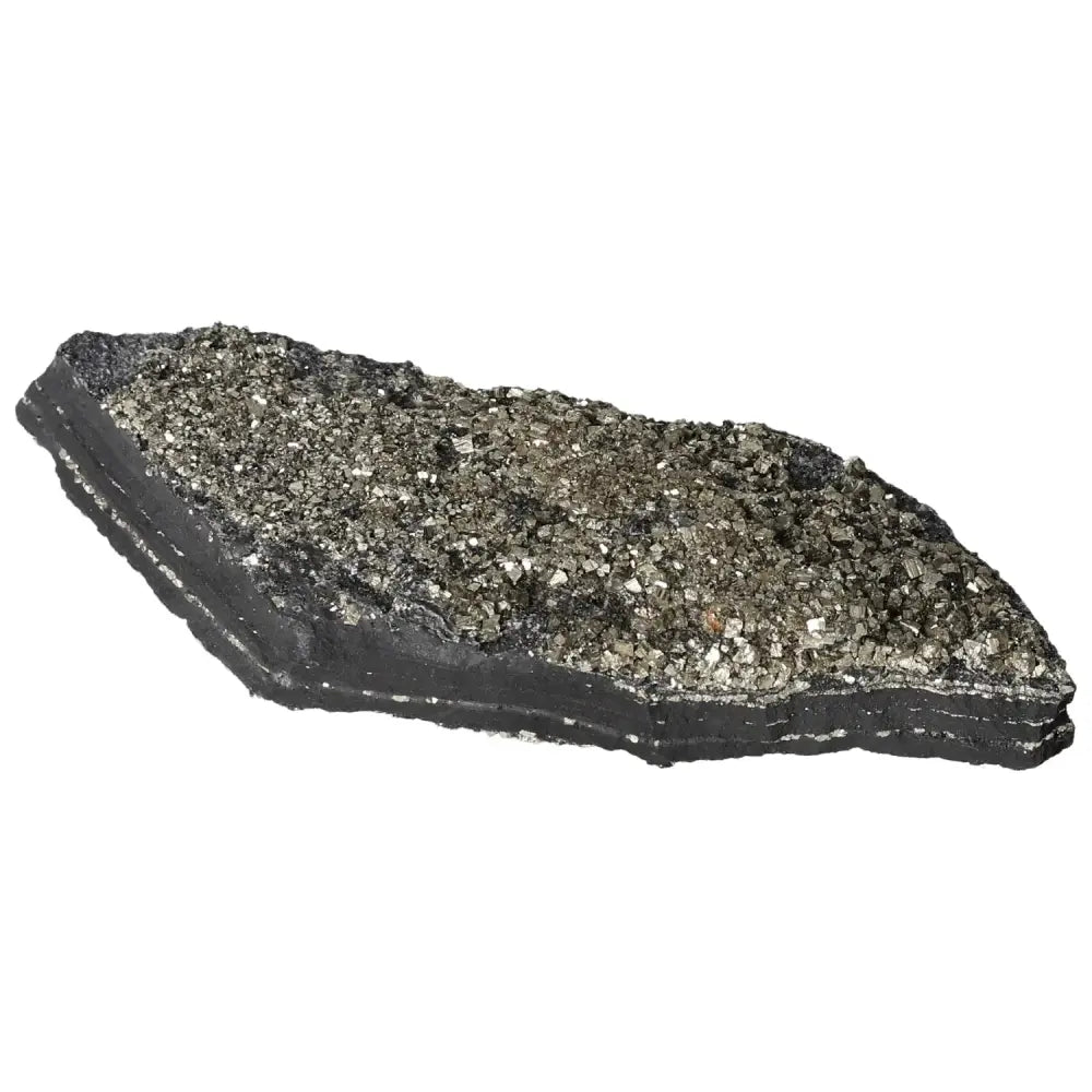 Pyrite with Basalt stone, showcasing luxurious craftsmanship from Sylvia Crystals. Ideal for personal growth and transformation.