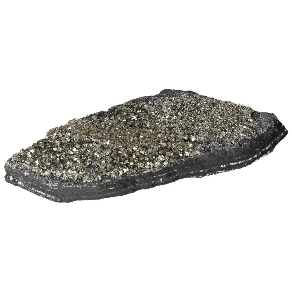 Premium Pyrite with Basalt from Sylvia Crystals, showcasing invigorating and grounding properties for personal growth.