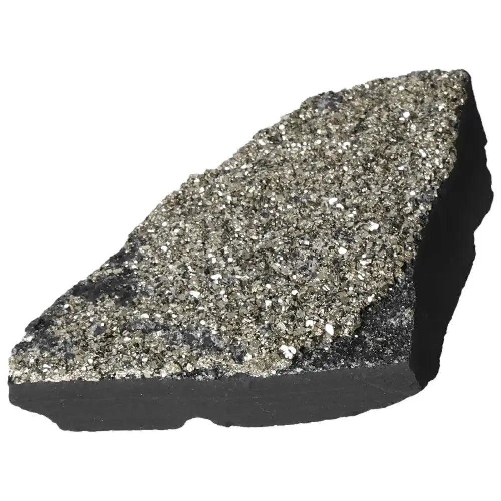 Exquisite Pyrite with Basalt crystal from Sylvia Crystals, showcasing a glittering gold surface atop a dark basalt base.